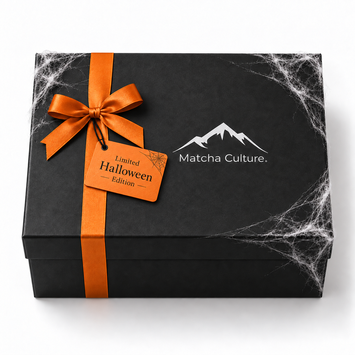 Halloween Matcha Set von Matcha Culture – schwarze Geschenkbox mit orangefarbener Schleife, Limited Halloween Edition