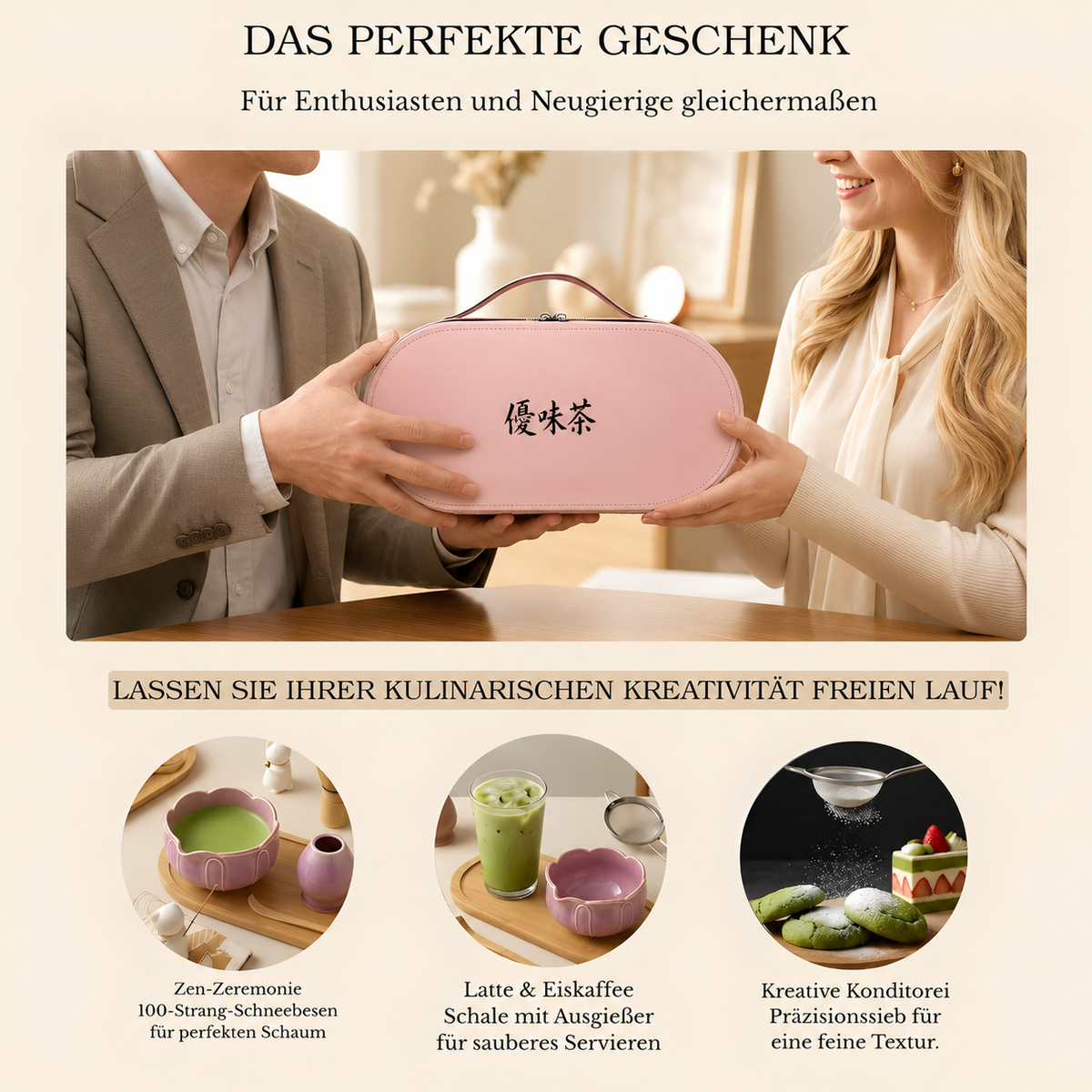 Frau bereitet Matcha aus dem Tabi Reise-Set zu – Genussmoment für zwischendurch